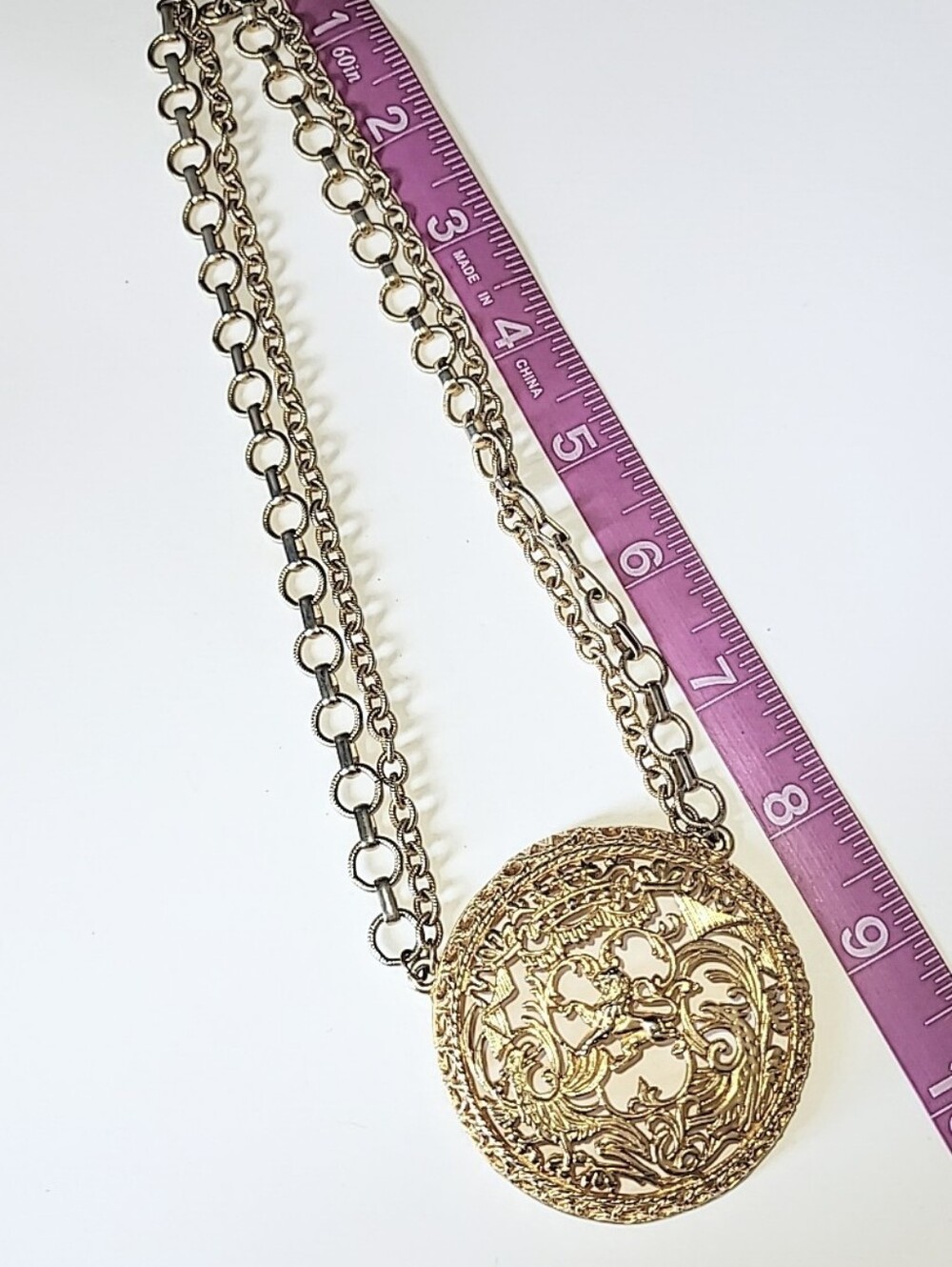 Napier Phoenix & Lion Medallion Runway Necklace 1970s - Picture 8 of 9